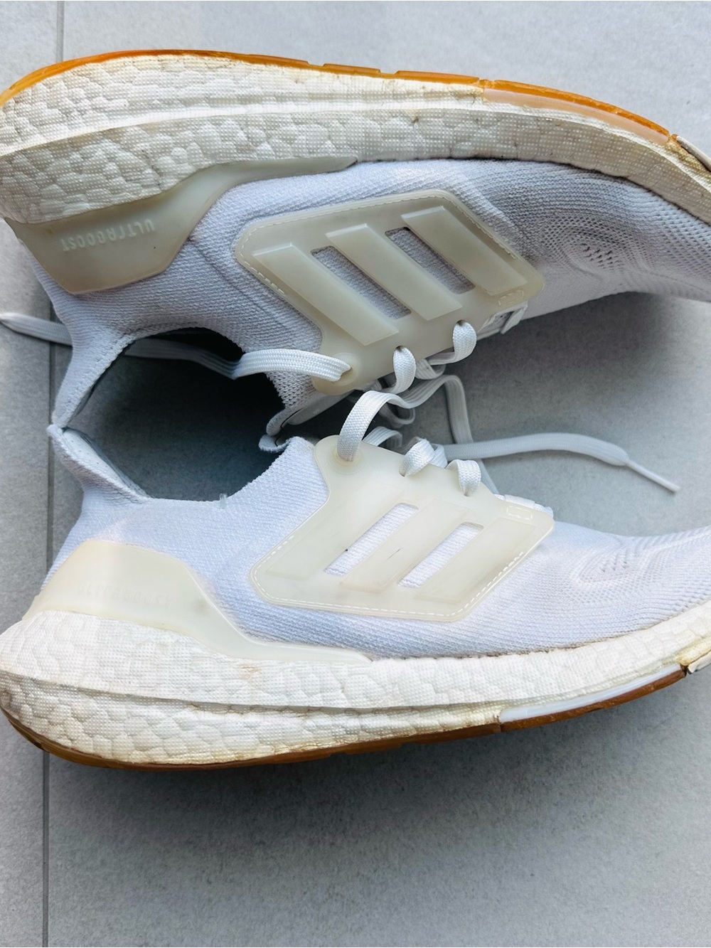 adidas Kids White Sneakers with Orange Gum Outsole